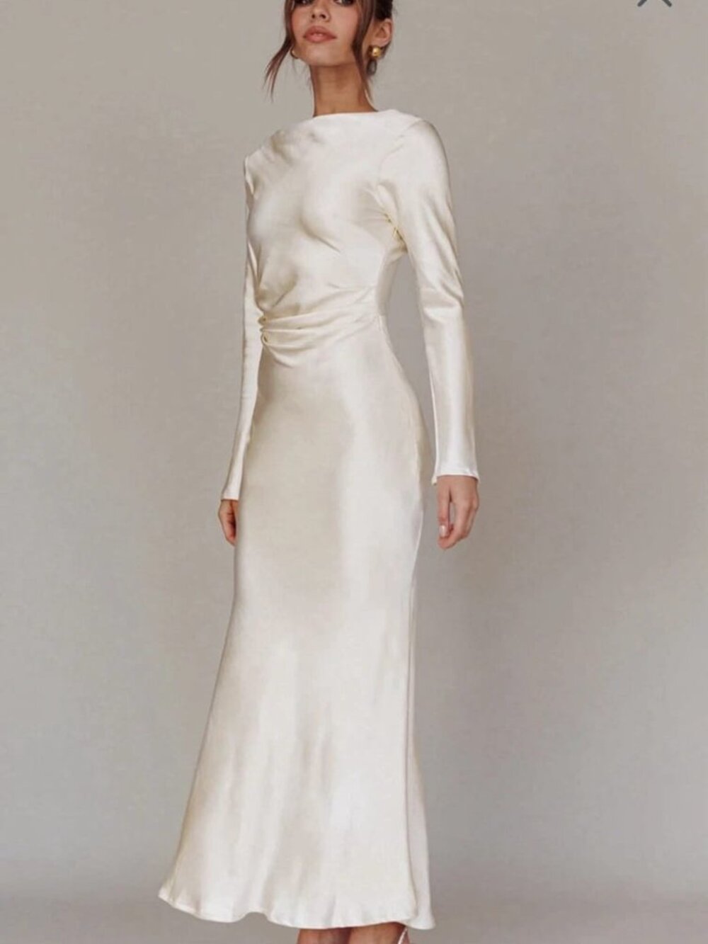New Selfie Leslie Loveland Cowl Back Midi Dress Oyster Size S